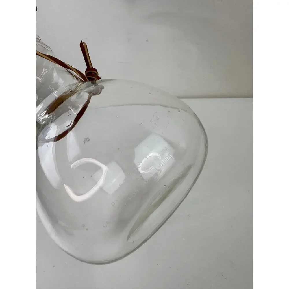 Vintage Pyrex Wine Carafe Decanter Glass Leather Bound Cork Ball Stopper 1-Liter